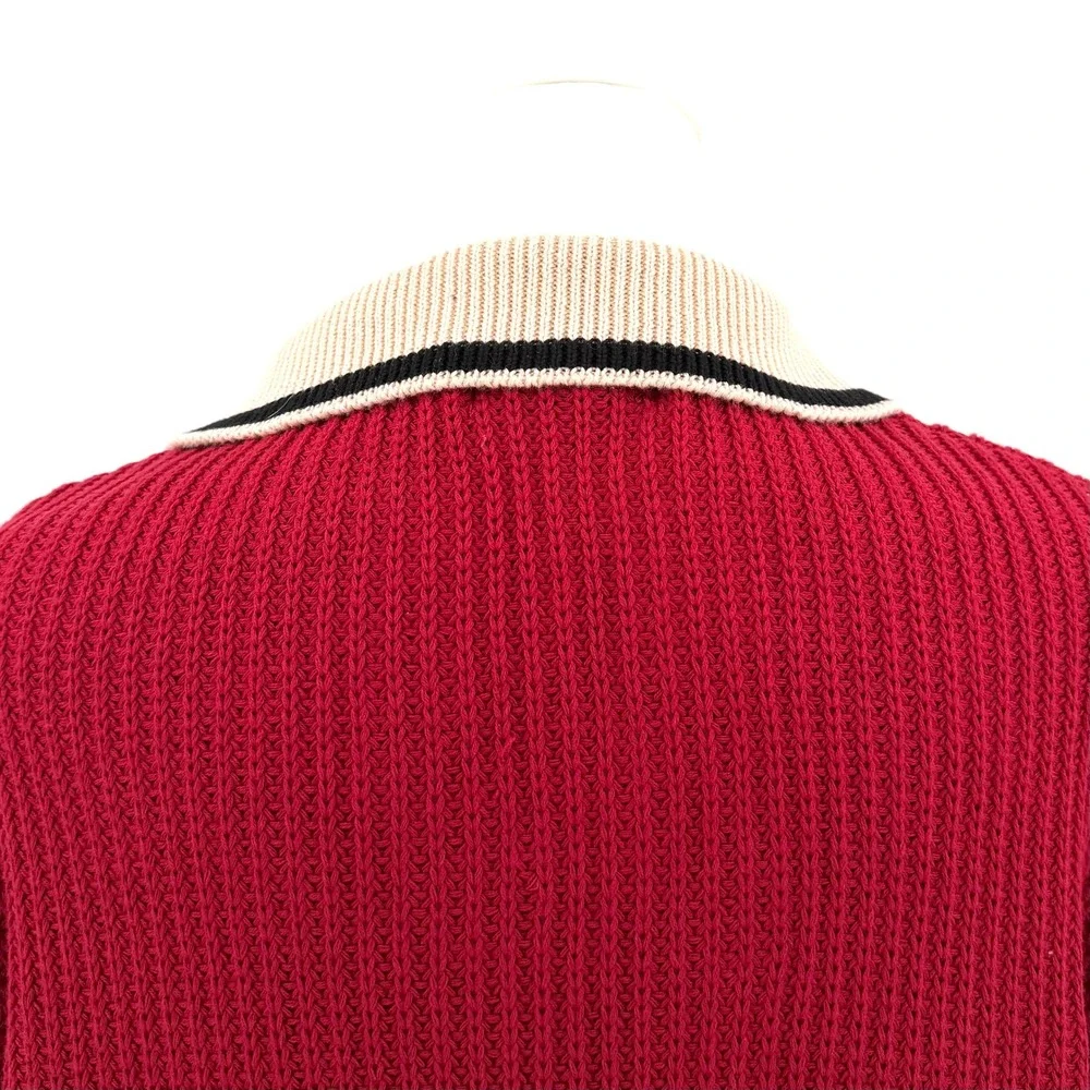 OXKNIT 100% Cotton Long Sleeve Polo Sweater Mod Style Retro Red Medium
